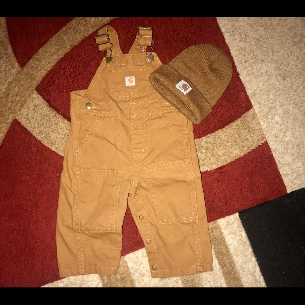 Boys Carhartt overalls with matching hat